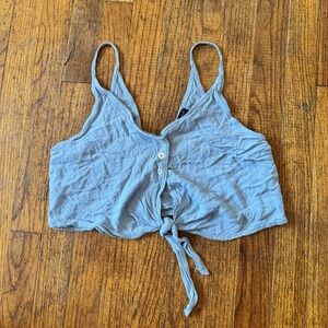 Kendall & Kylie Light Blue Button-Front Tie Crop Top